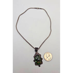 Sterling Silver Millefiori Glass Pendant Necklace Heavy